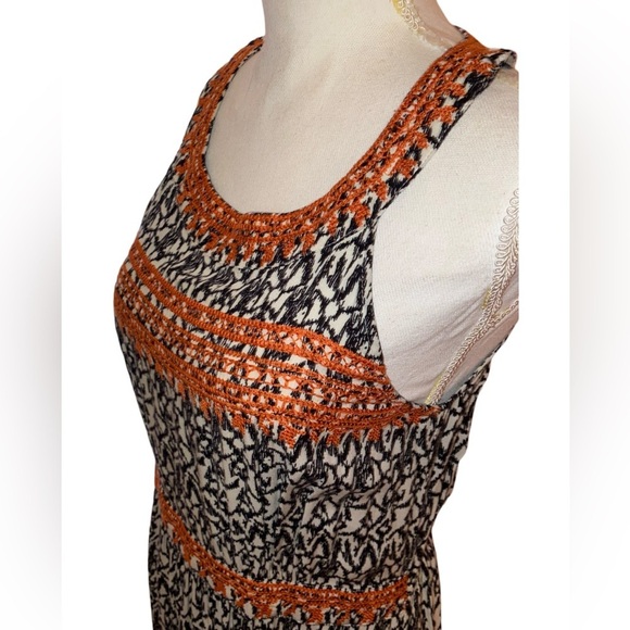 THML Vintage Maxi Dress Cream Orange Black Size Medium - Picture 3 of 5